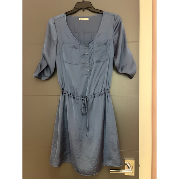 Old Navy Dresses & Skirts - Old Navy Womens Blue Satin Utility Shirt Dress Size M Drawstring Waist Roll Tab